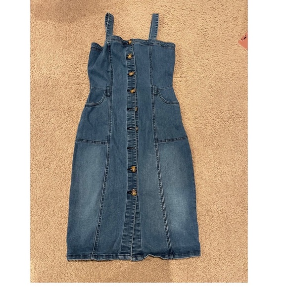 Women's (Youth) JUSTFAB denim button up slim-fitting dress - Picture 2 of 11